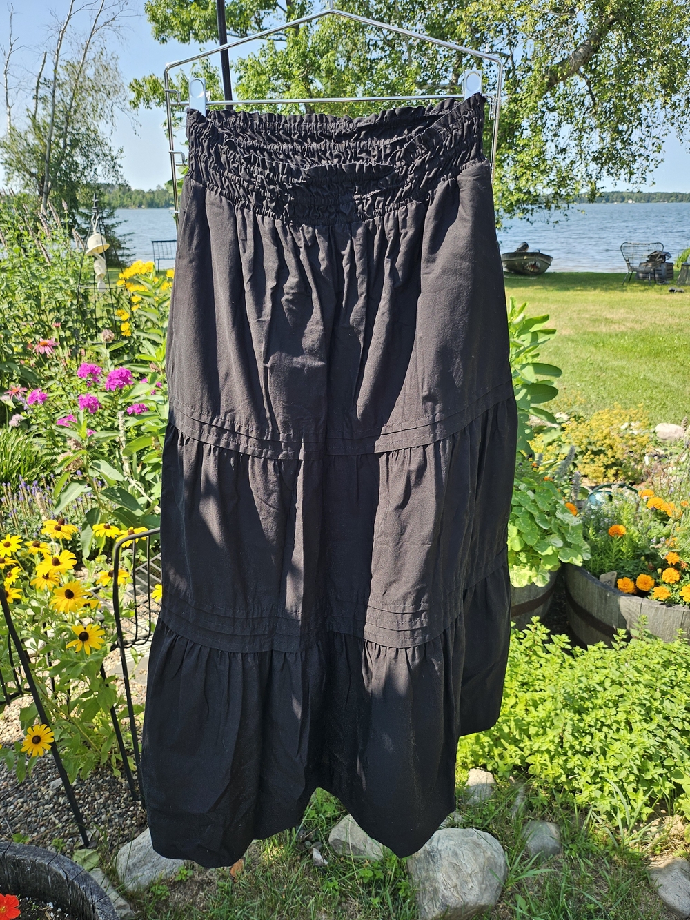 Anthropologie Black Tiered Maxi Skirt with Smocked Waistband